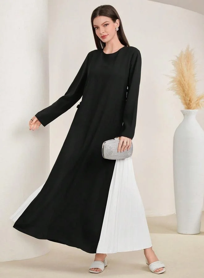 Take Two black Women Color Block Pleated A-Line Jalabiya for Women | Best Price UAE